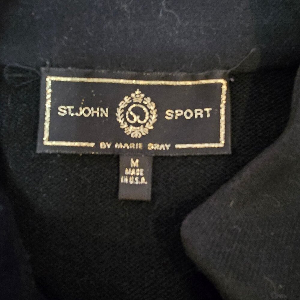 St. John Black Size M Sweater Gold Twist Lock Buttons Mandarin Collar Academia - Picture 6 of 12